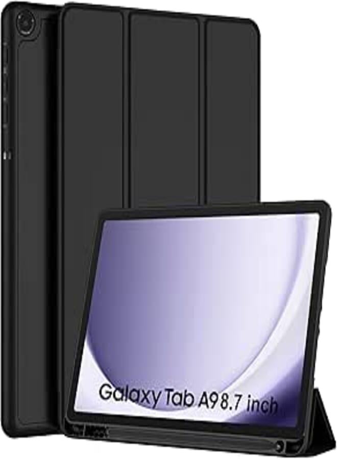 TGK Soft Flexible with Pencil Holder Trifold Flip Back Case Cover for Samsung Galaxy Tab A9 8.7 inch (Black)
